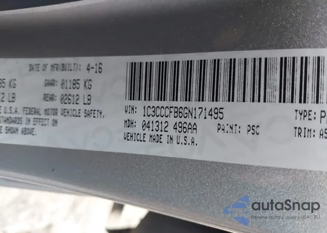 2016 Chrysler 200 Lx z USA, uszkodzony, nr VIN 1C3CCCFB6GN171495